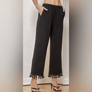 Black Wide-Leg Crop Flare Tassel Pants, ‘Line in the Sand’